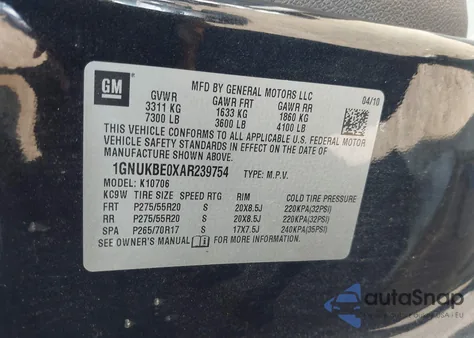 2010 Chevrolet Tahoe Lt из США, поврежденный, VIN 1GNUKBE0XAR239754